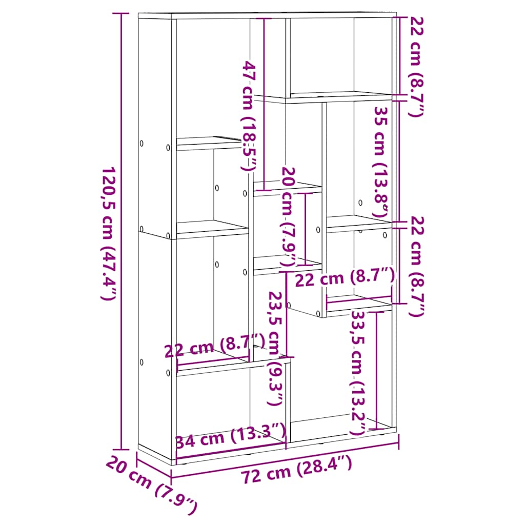 Betonszürke szerelt fa könyvespolc 72 x 20 x 120,5 cm 11