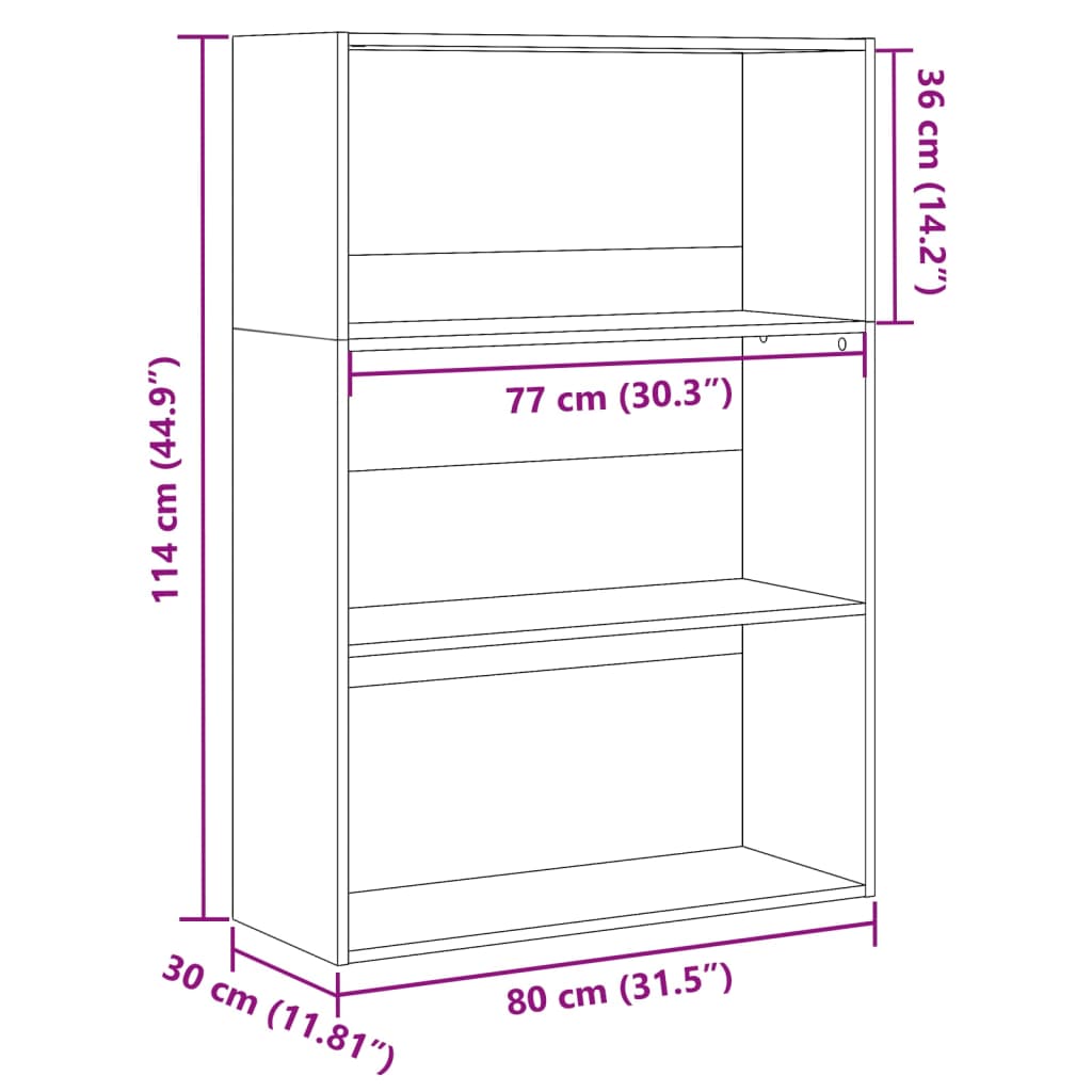 Kézműves tölgy színű szerelt fa könyvespolc 80 x 30 x 114 cm 9