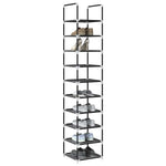 Fekete nem szőtt szövetből cipőállvány 10 szintes 33x33x174 cm