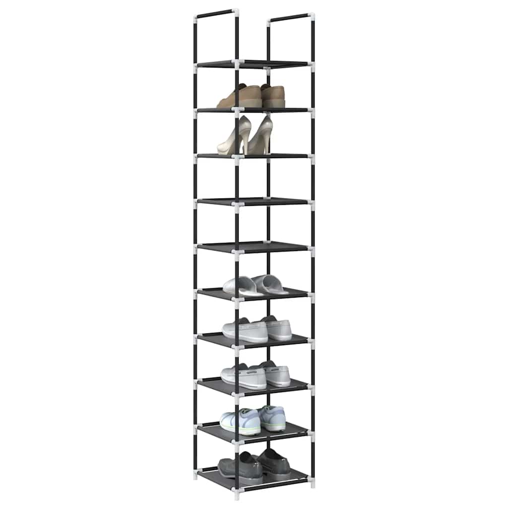 Fekete nem szőtt szövetből cipőállvány 10 szintes 33x33x174 cm