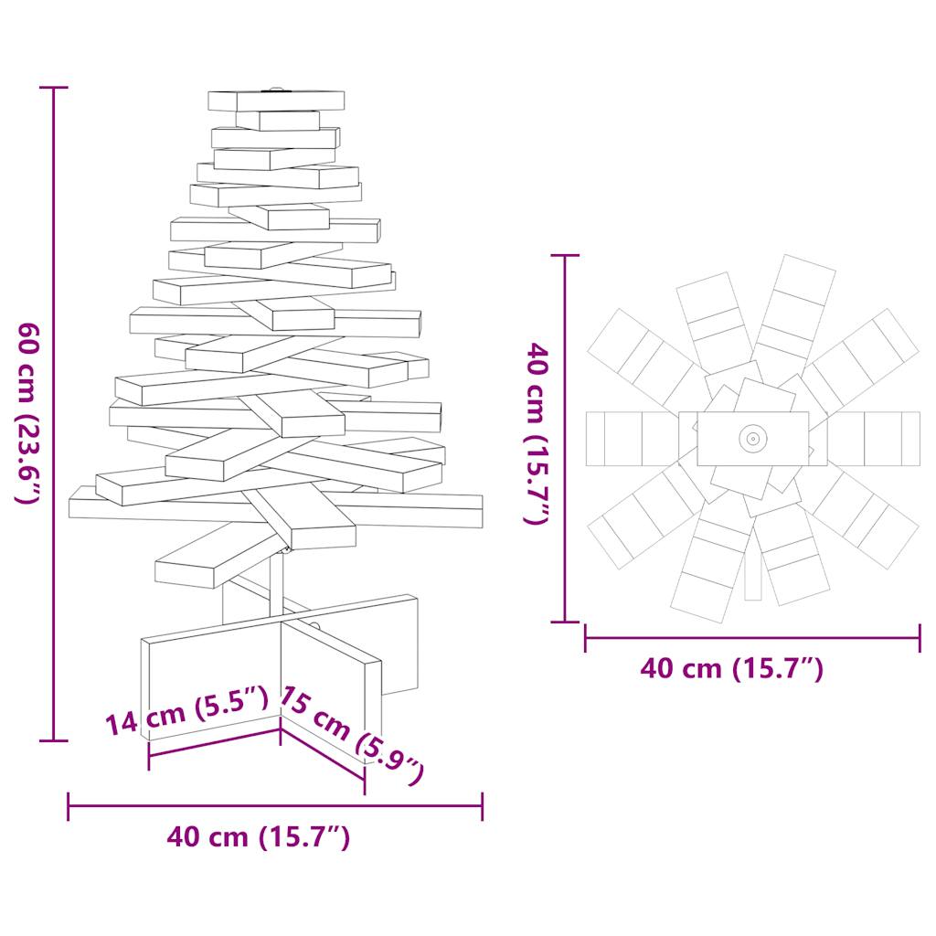 Fehér tömör fenyőfa karácsonyfa-dekoráció 60 cm 8