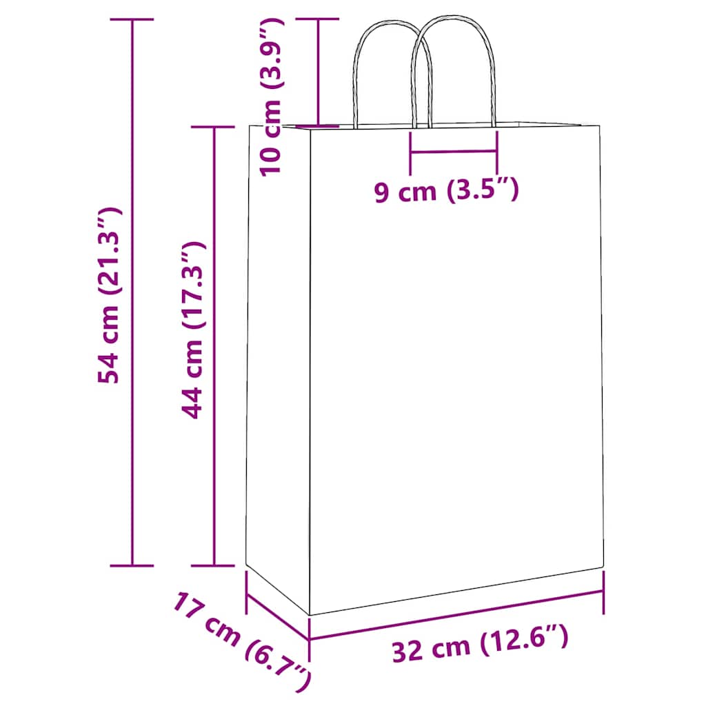 250 db fehér papírzacskók fogantyúkkal 32x17x44 cm 11