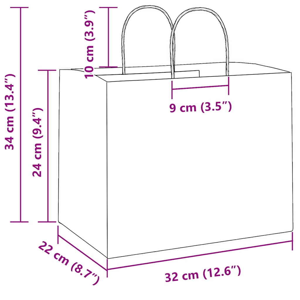 250 db fehér papírzacskók fogantyúkkal 32x22x24 cm 11