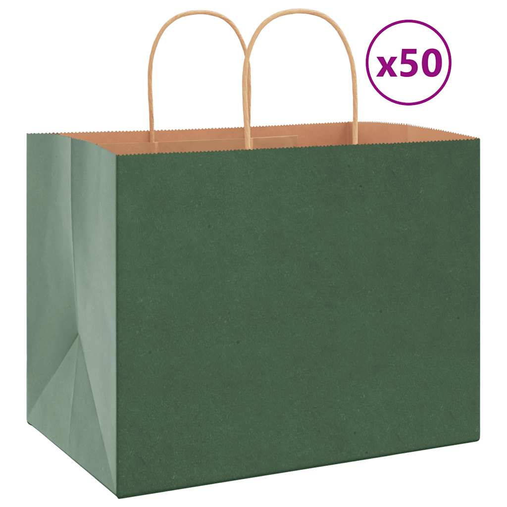 50 db zöld papírzacskók fogantyúkkal 32x22x24 cm