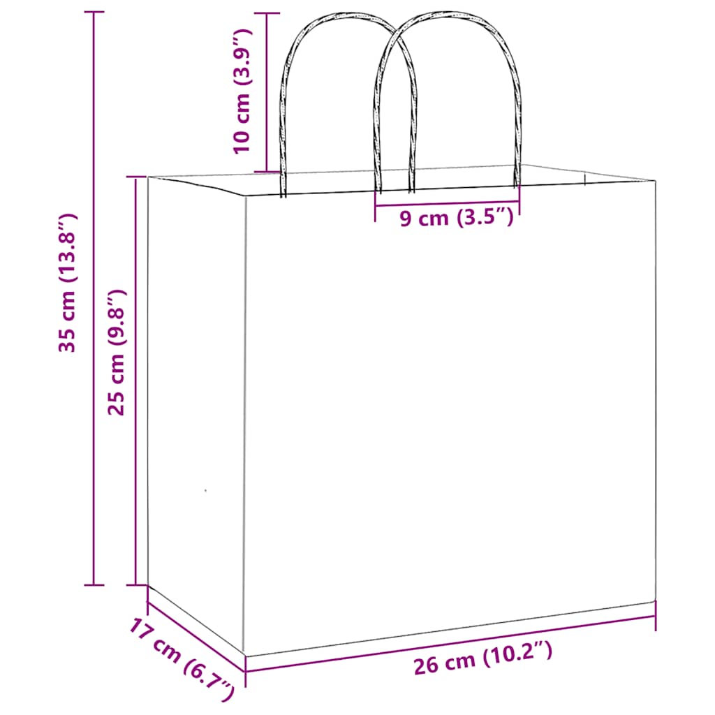 250 db piros papírzacskók fogantyúkkal 26x17x25 cm 11