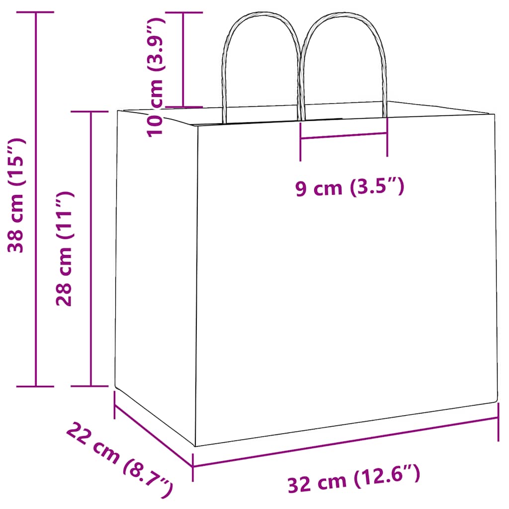 250 db sárga papírzacskók fogantyúkkal 32x22x28 cm 11
