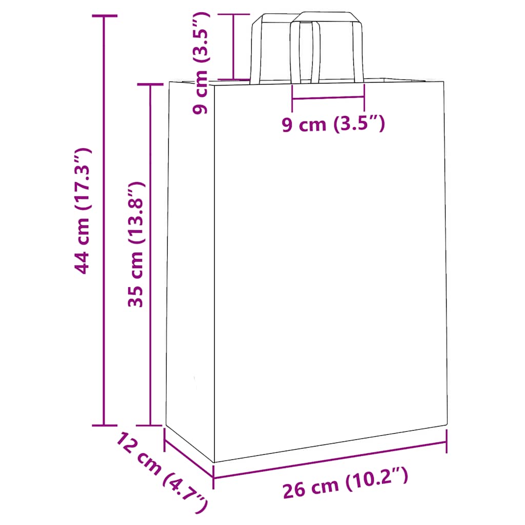 250 db barna papírzacskók fogantyúkkal 26x12x35 cm 11