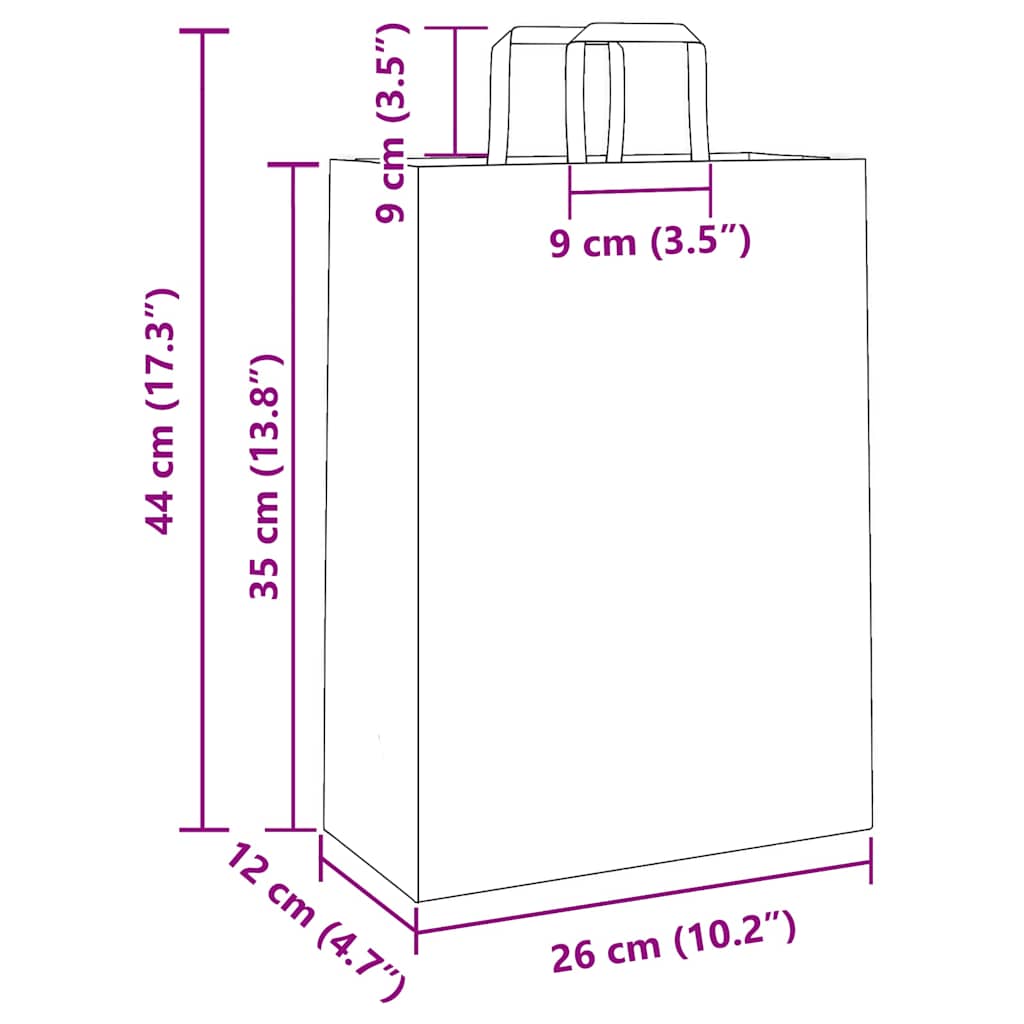 250 db fehér papírzacskók fogantyúkkal 26x12x35 cm 11