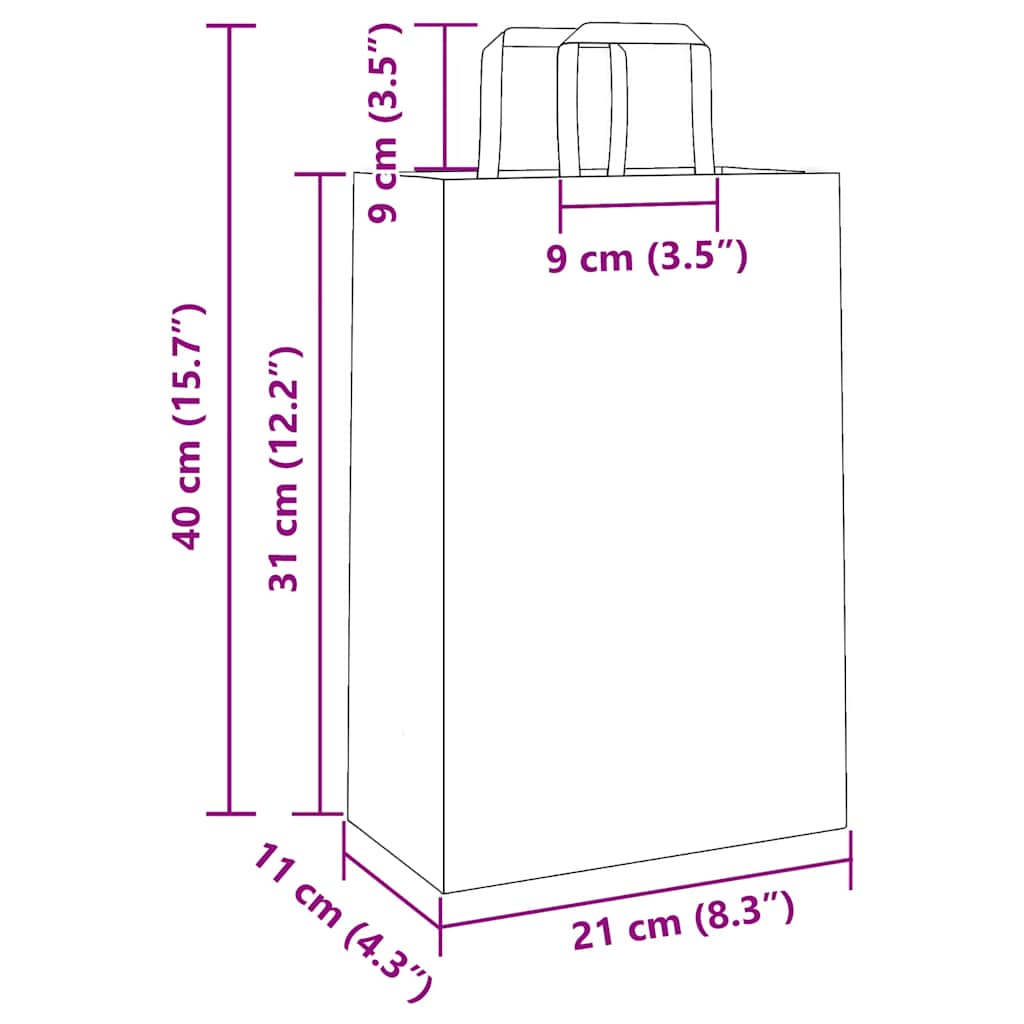 250 db sárga papírzacskók fogantyúkkal 21x11x31 cm 11