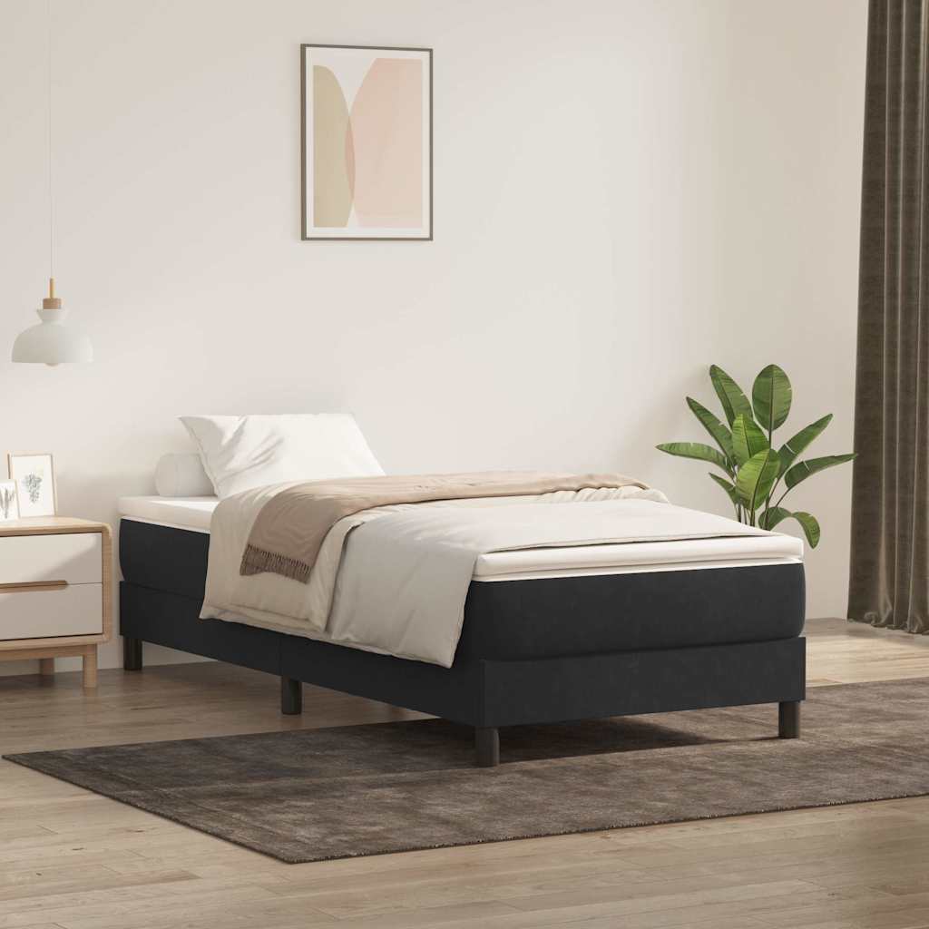 Fekete bársony rugós ágy matrac nélkül 100x210 cm 4