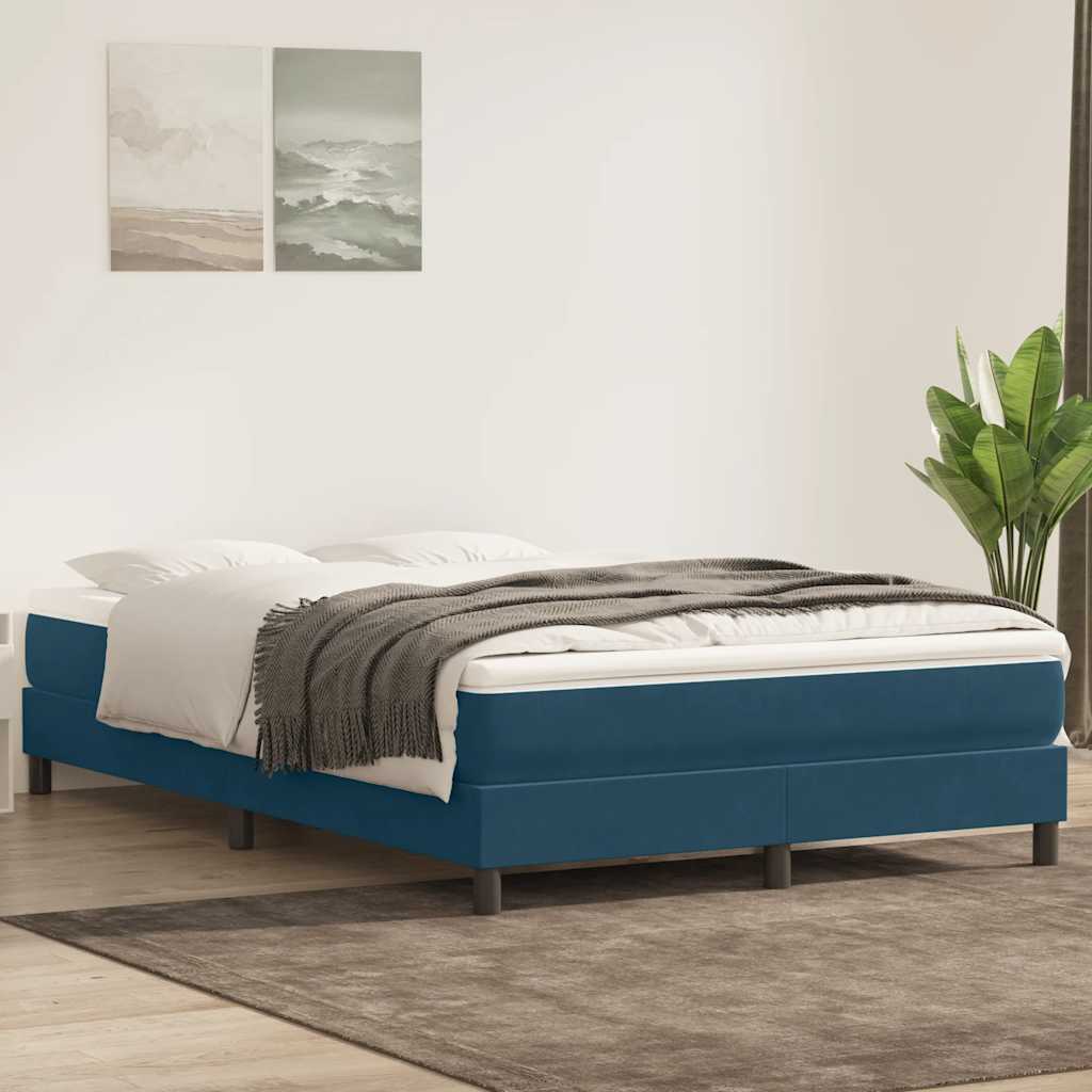 Sötétkék bársony rugós ágy matrac nélkül 160x220 cm