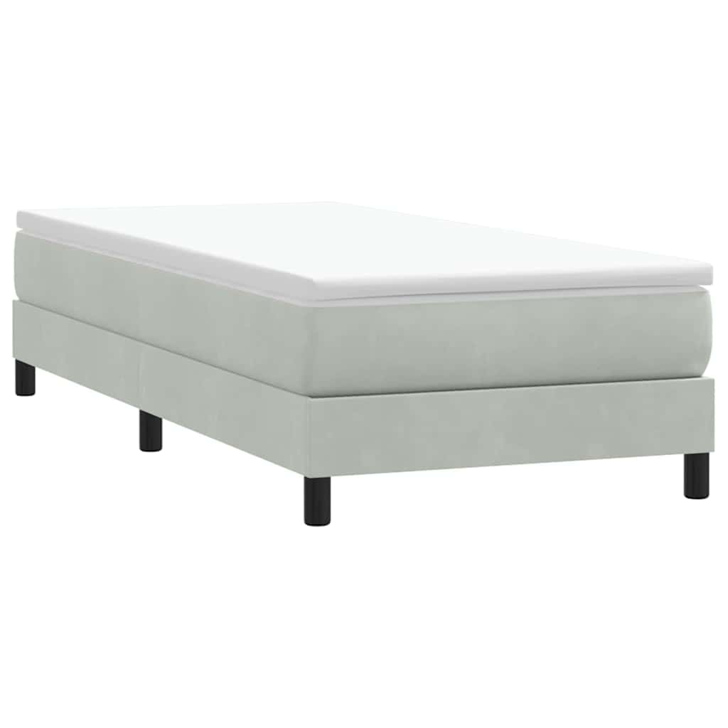 Világosszürke bársony rugós ágy matraccal 80x210 cm 5