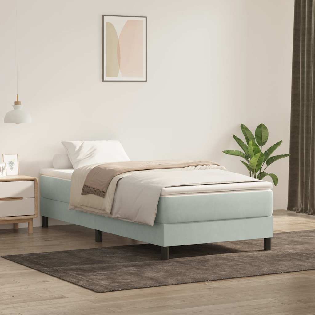 Világosszürke bársony rugós ágy matraccal 80x210 cm