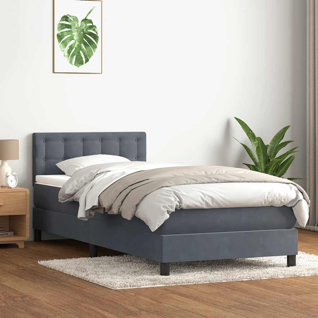 Sötétszürke bársony rugós ágy matraccal 80x210 cm