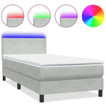 Világosszürke bársony rugós és LED-es ágy matraccal 90x220 cm 2