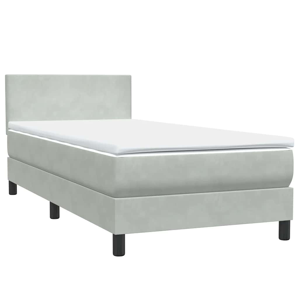 Világosszürke bársony rugós és LED-es ágy matraccal 90x220 cm 5