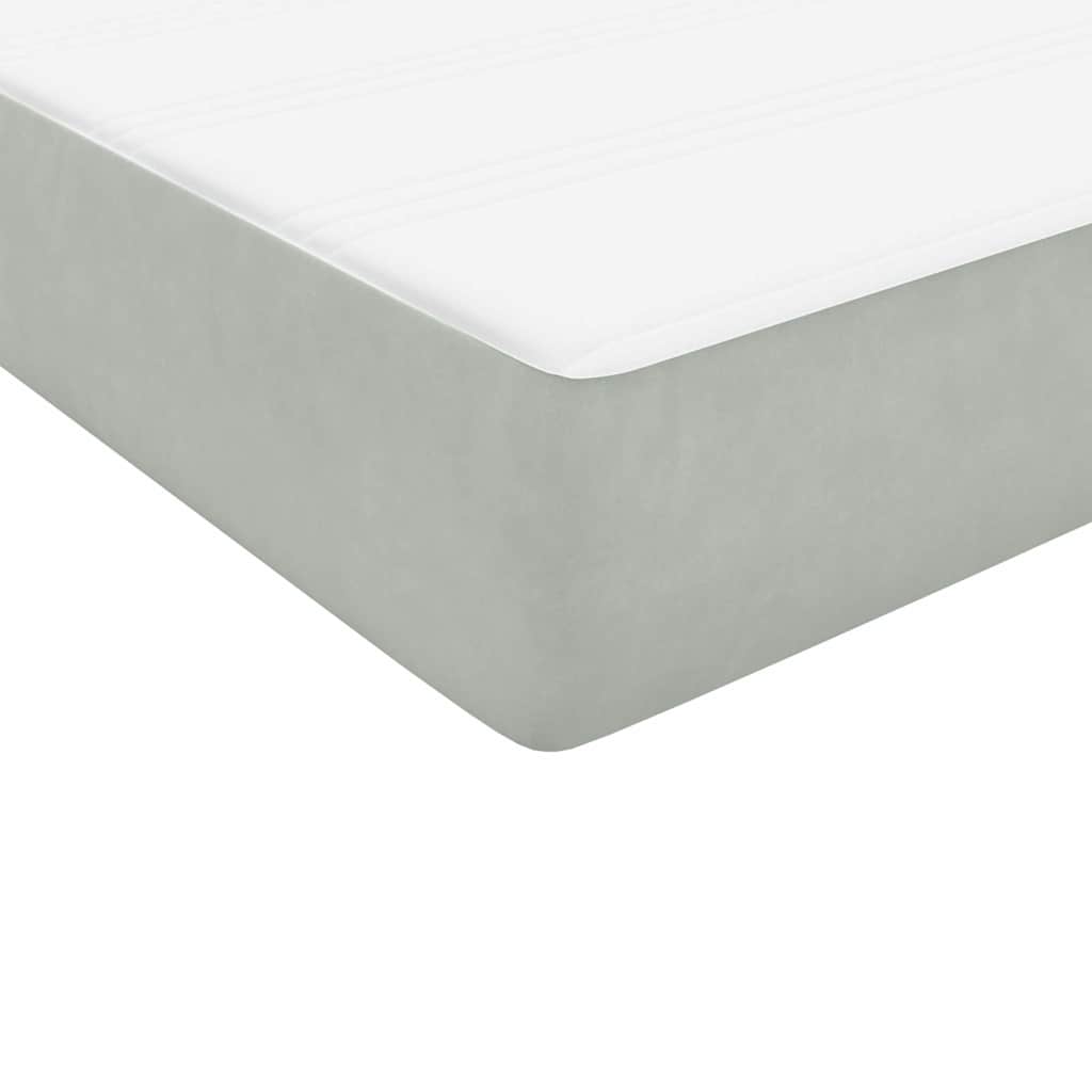 Világosszürke bársony rugós és LED-es ágy matraccal 90x220 cm 10