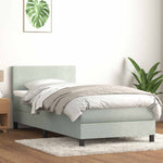 Világosszürke bársony rugós és LED-es ágy matraccal 90x220 cm