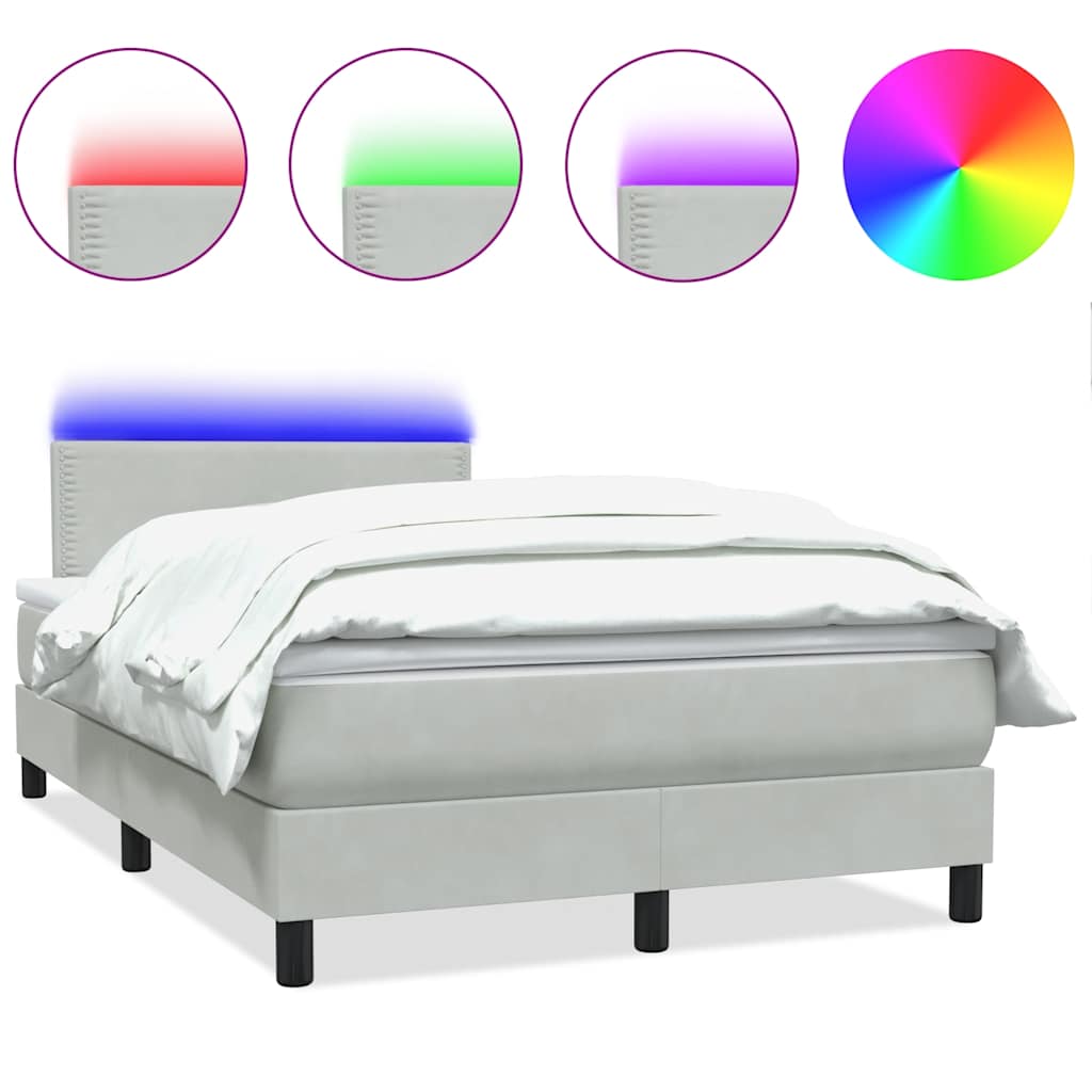 Világosszürke bársony rugós és LED-es ágy matraccal 120 x 210 cm 2