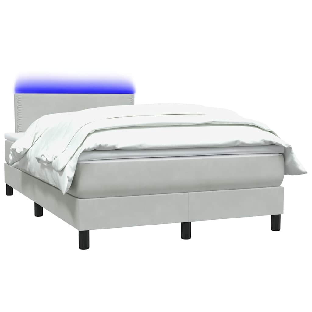 Világosszürke bársony rugós és LED-es ágy matraccal 120 x 210 cm 3