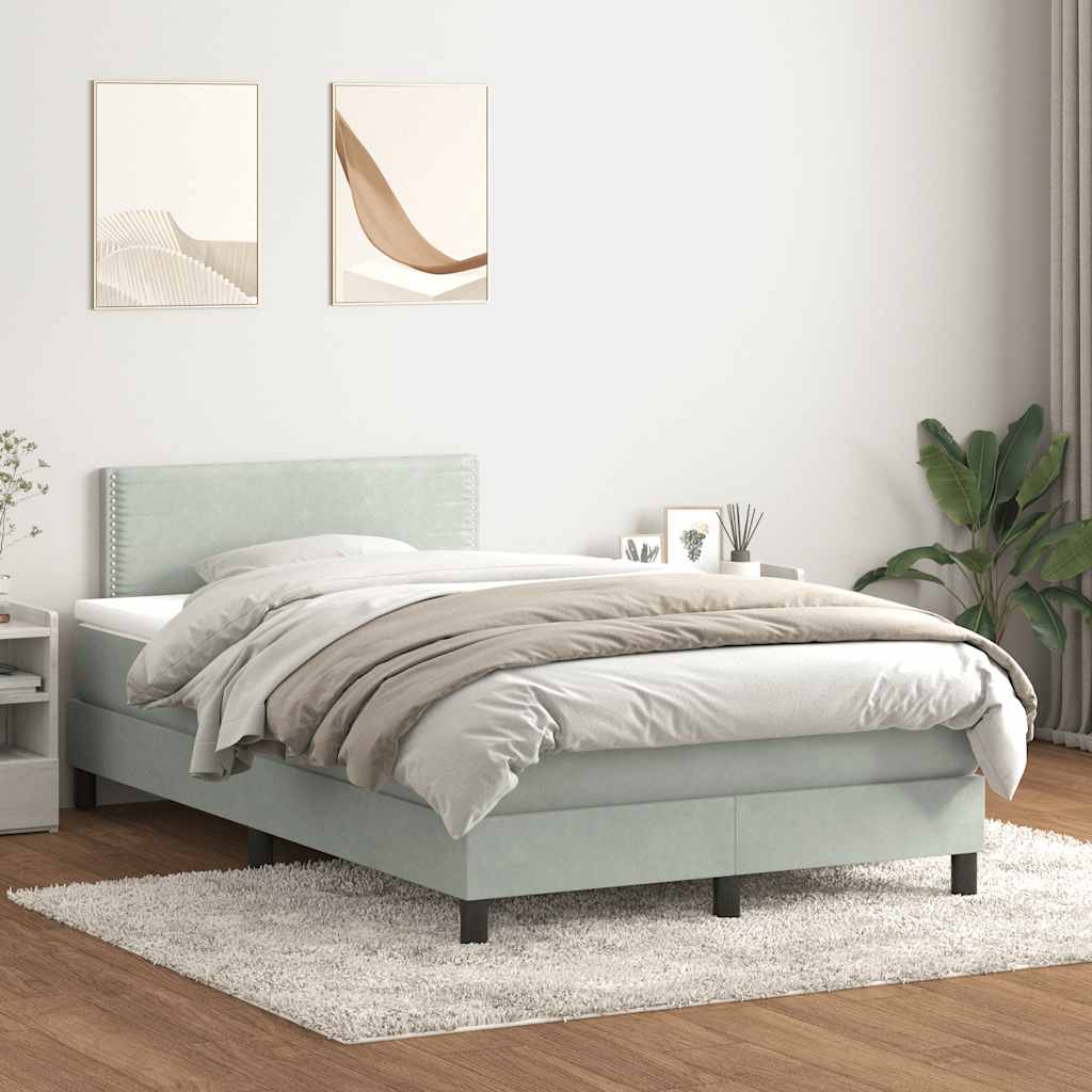 Világosszürke bársony rugós és LED-es ágy matraccal 120 x 210 cm 4
