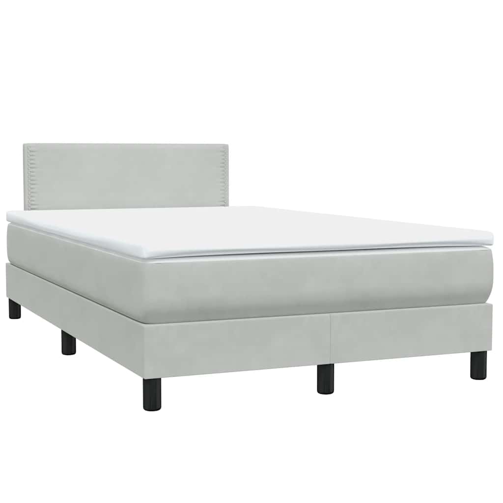 Világosszürke bársony rugós és LED-es ágy matraccal 120 x 210 cm 5