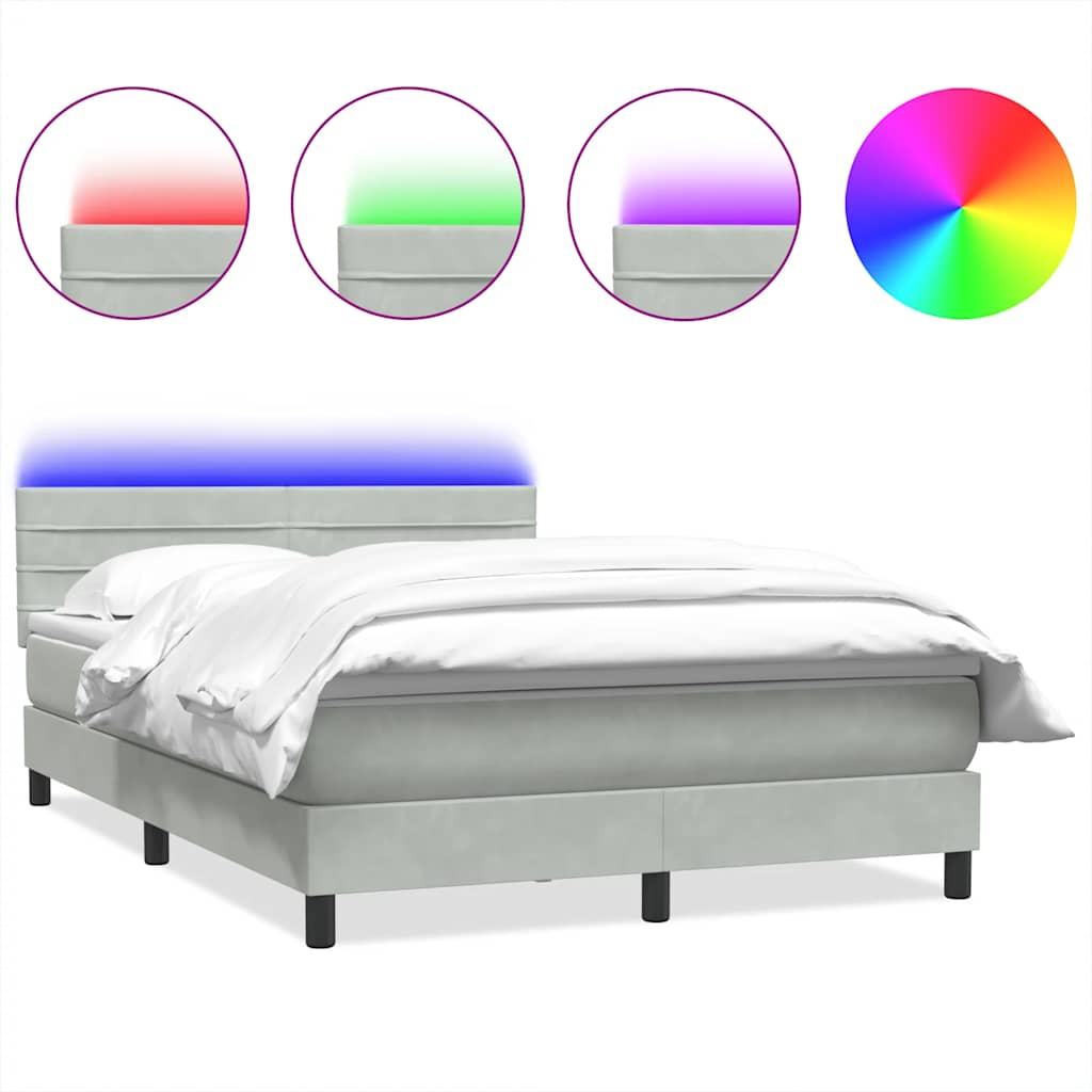 Világosszürke bársony rugós és LED-es ágy matraccal 160x220 cm 2
