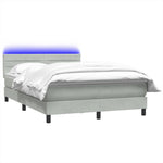 Világosszürke bársony rugós és LED-es ágy matraccal 160x220 cm 3