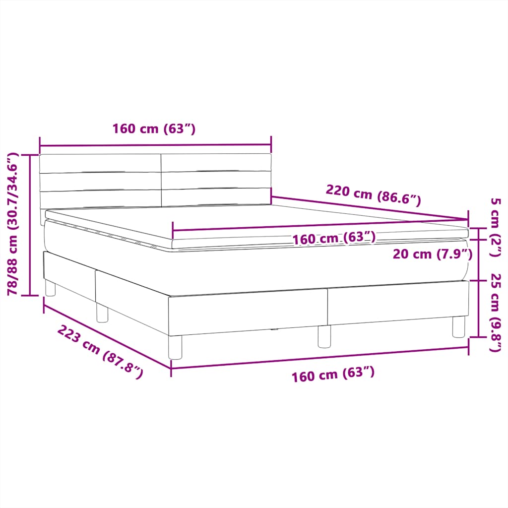 Világosszürke bársony rugós és LED-es ágy matraccal 160x220 cm 16