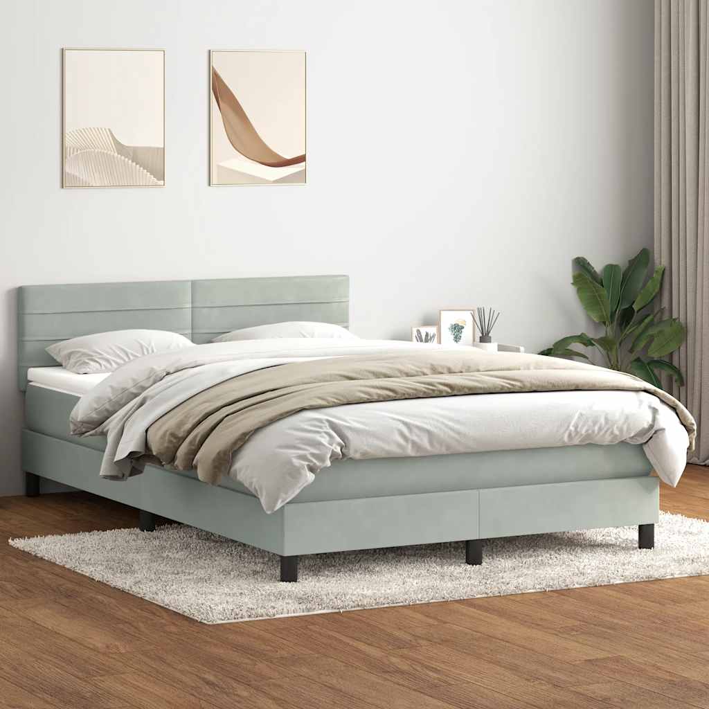 Világosszürke bársony rugós és LED-es ágy matraccal 160x220 cm 4