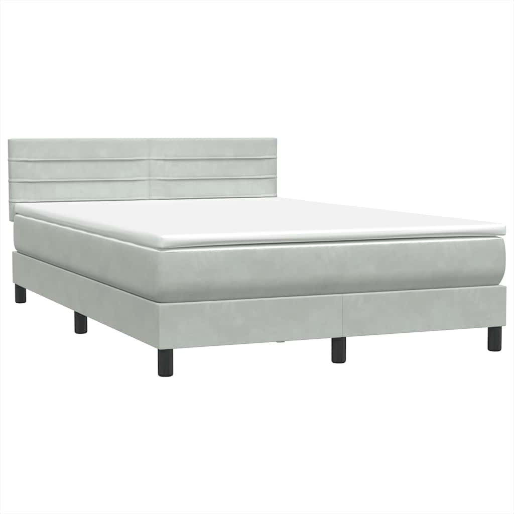 Világosszürke bársony rugós és LED-es ágy matraccal 160x220 cm 5