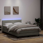 Világosszürke bársony rugós és LED-es ágy matraccal 160x220 cm