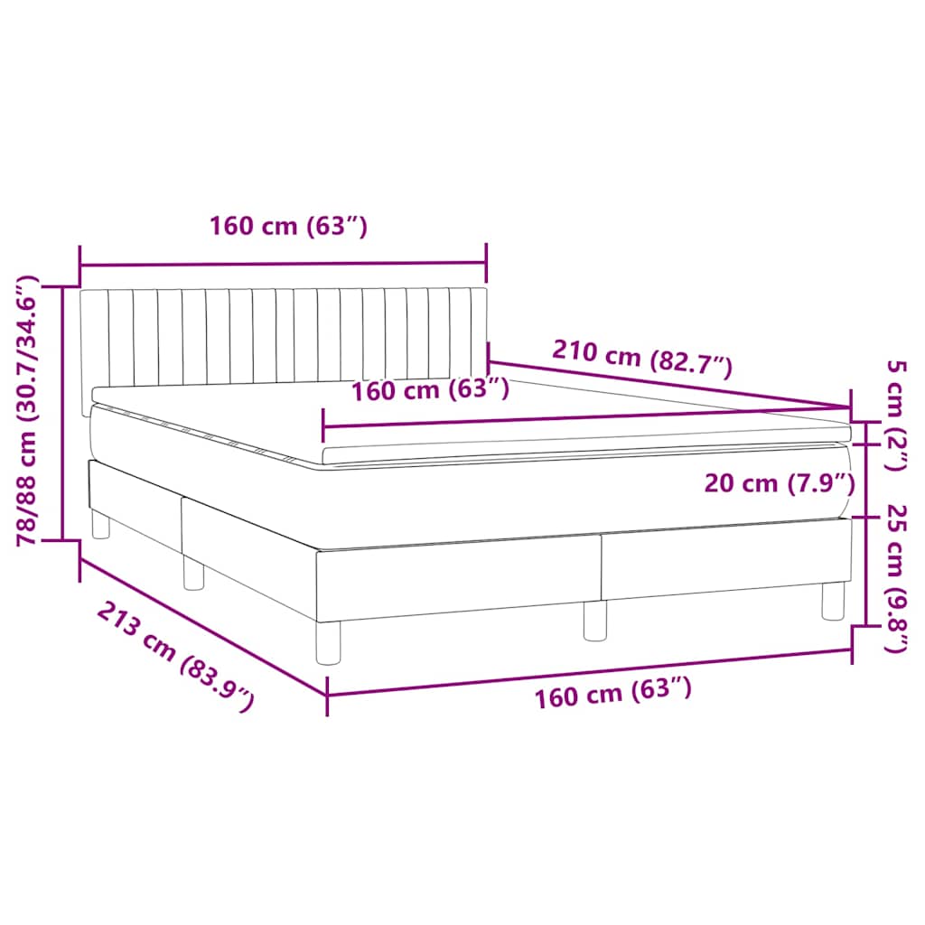 Rózsaszín bársony rugós és LED-es ágy matraccal 160x210 cm 16