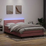 Rózsaszín bársony rugós és LED-es ágy matraccal 160x210 cm 4