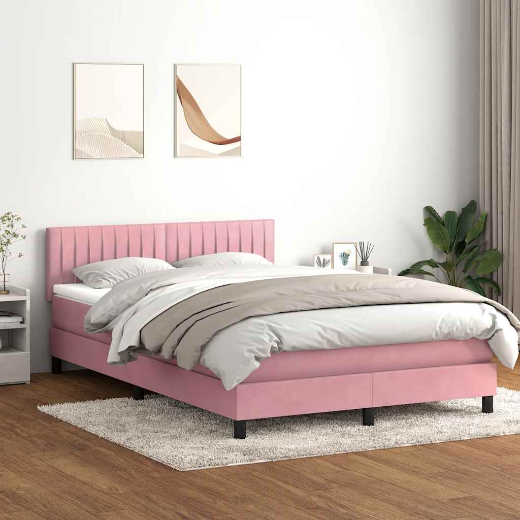 Rózsaszín bársony rugós és LED-es ágy matraccal 160x210 cm