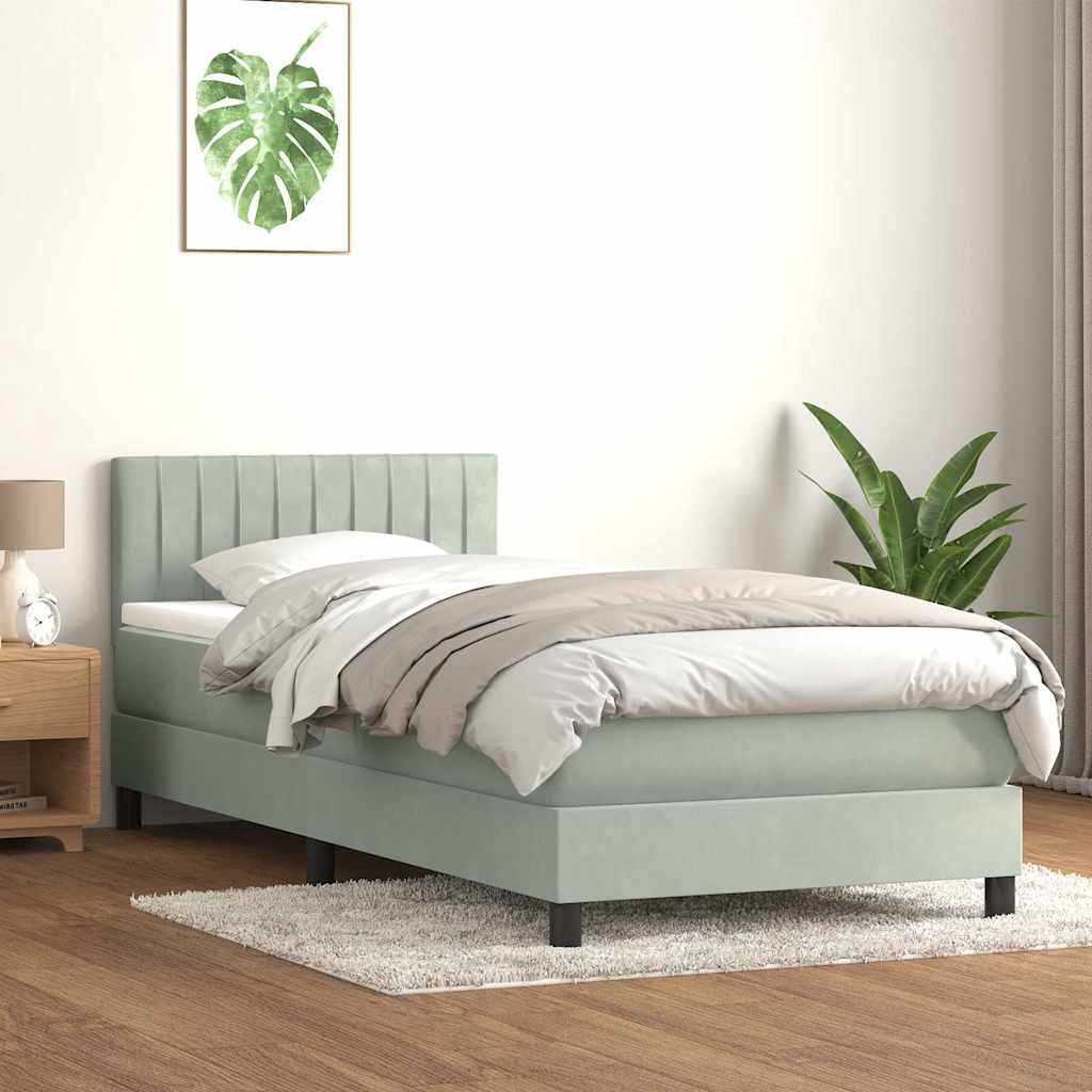 Világosszürke bársony rugós és LED-es ágy matraccal 90x220 cm 4