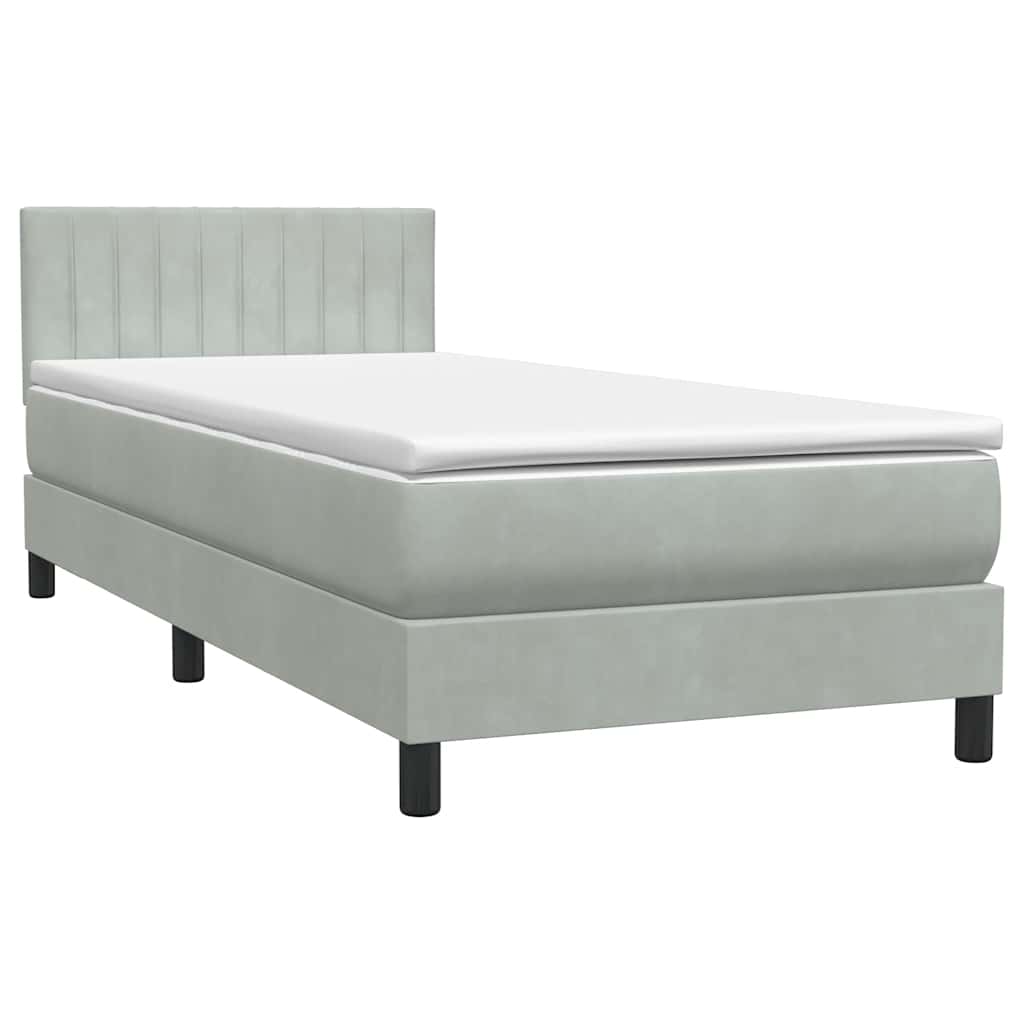 Világosszürke bársony rugós és LED-es ágy matraccal 90x220 cm 5