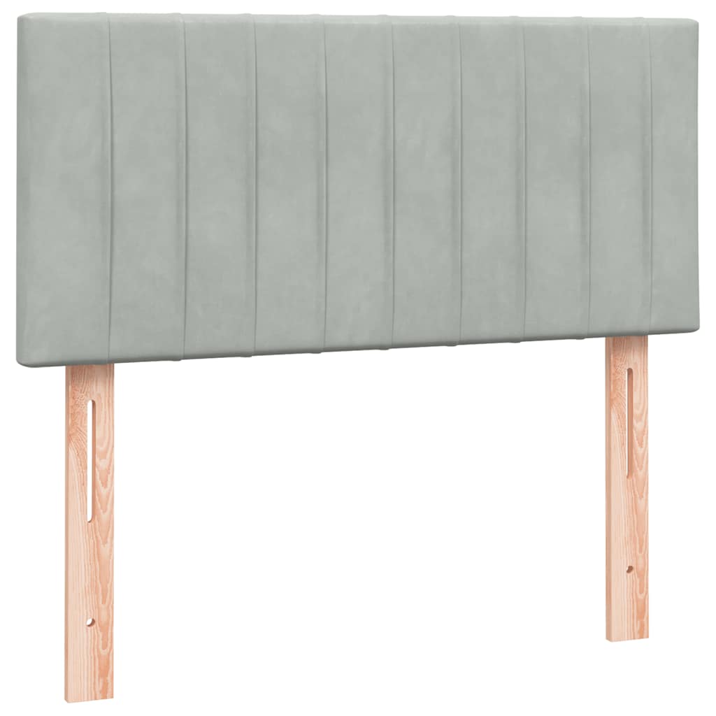 Világosszürke bársony rugós és LED-es ágy matraccal 90x220 cm 7
