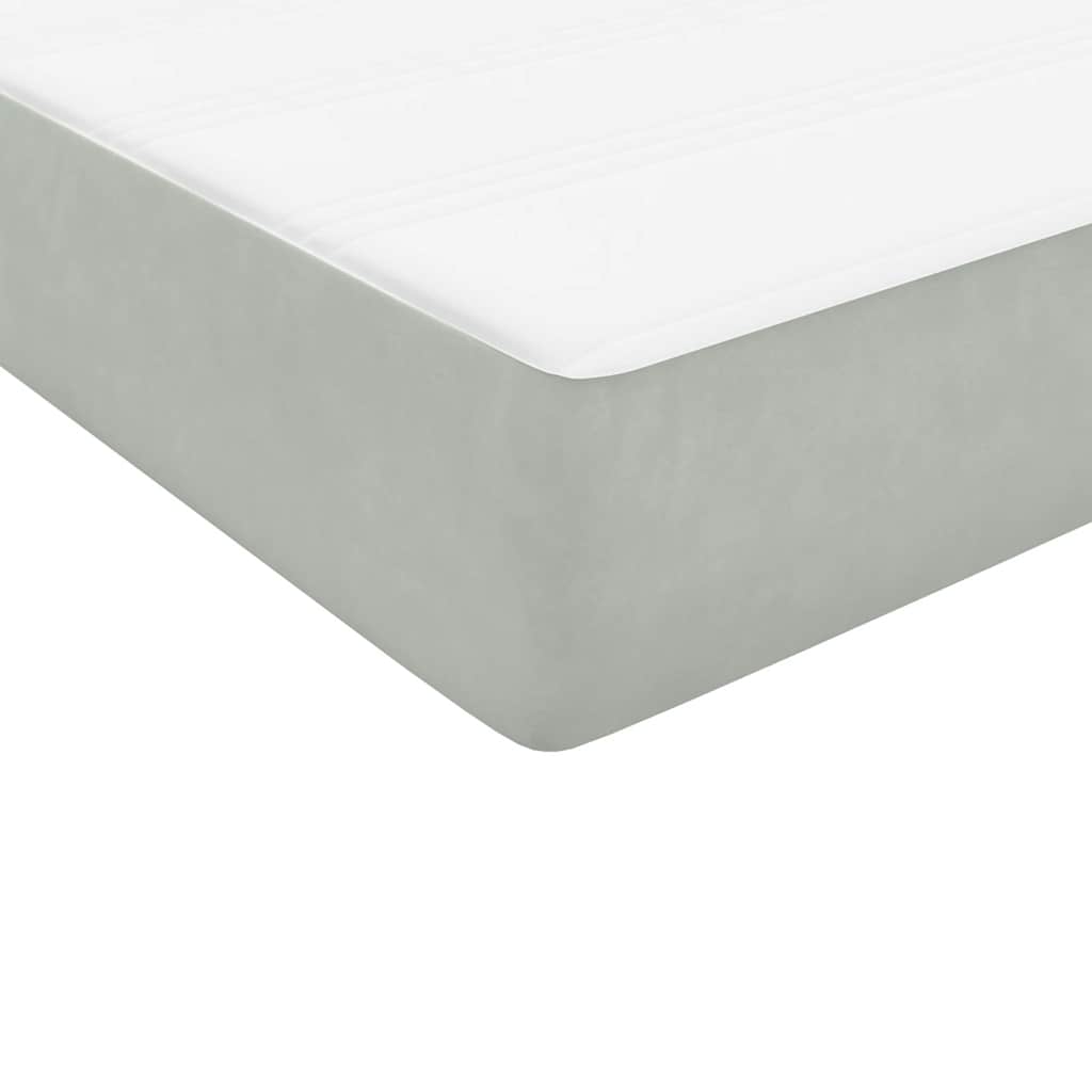 Világosszürke bársony rugós és LED-es ágy matraccal 90x220 cm 10