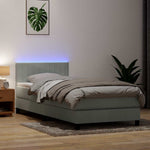 Világosszürke bársony rugós és LED-es ágy matraccal 90x220 cm