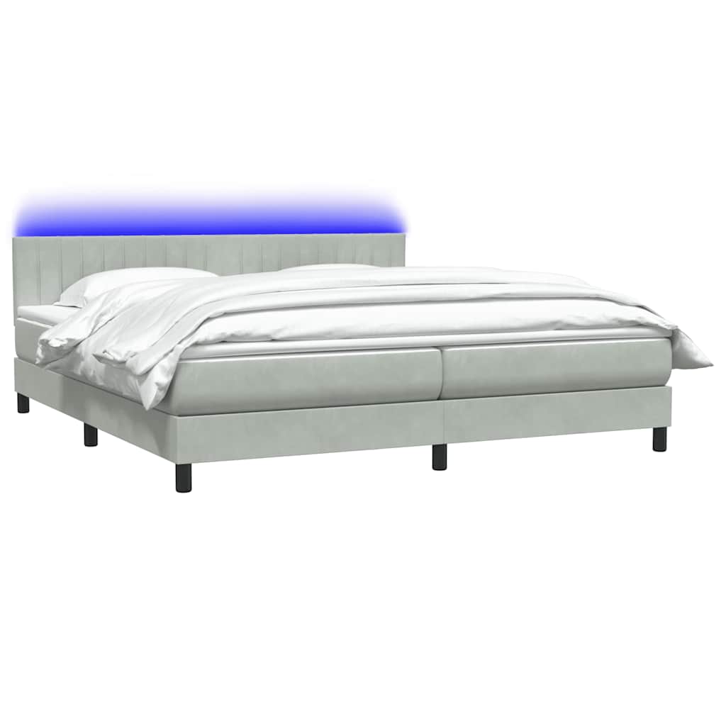 Világosszürke bársony rugós és LED-es ágy matraccal 200x220 cm 3