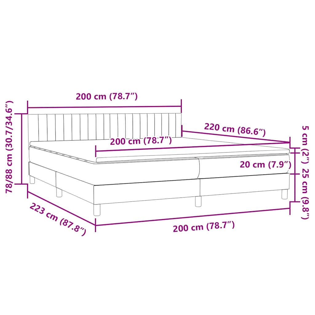 Világosszürke bársony rugós és LED-es ágy matraccal 200x220 cm 16