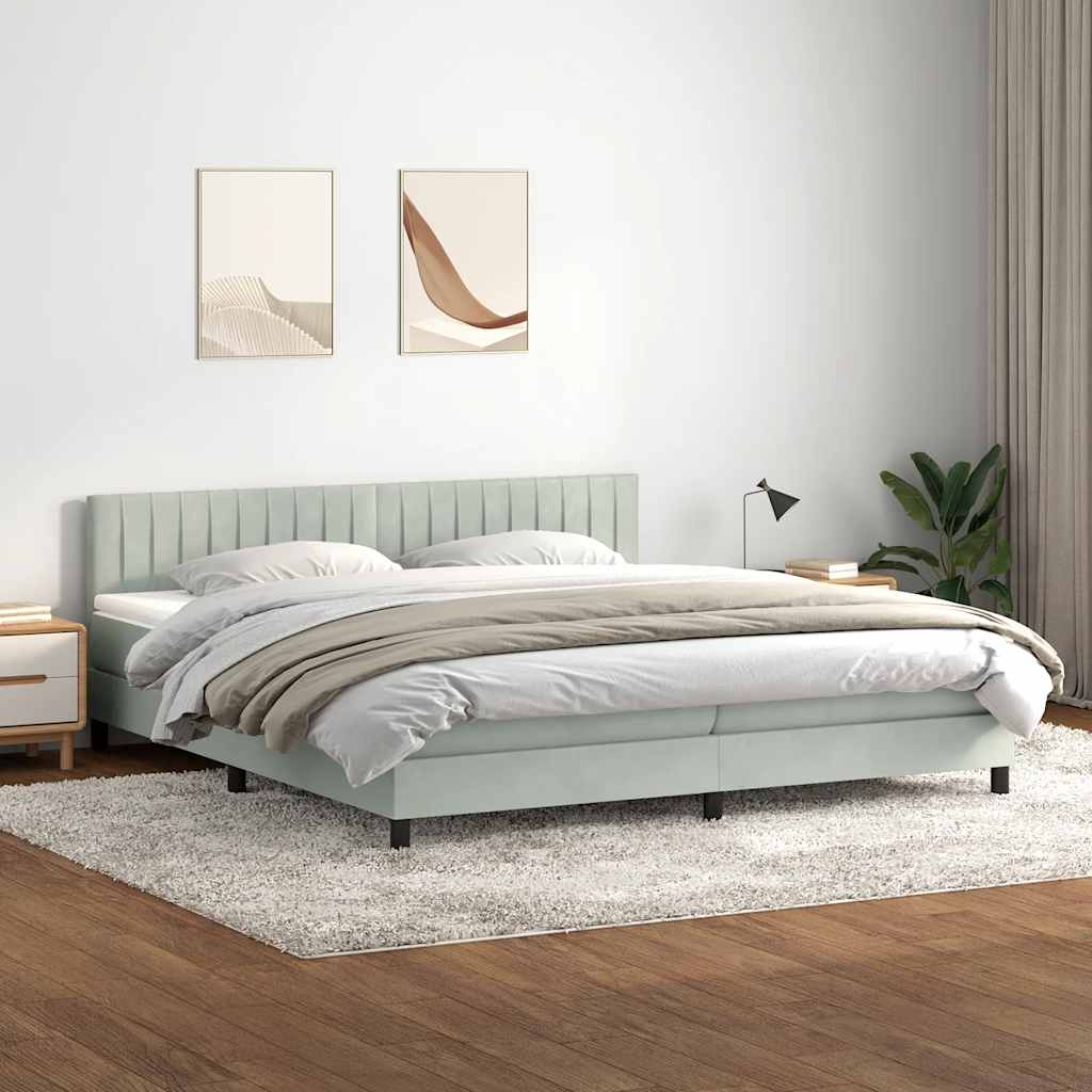 Világosszürke bársony rugós és LED-es ágy matraccal 200x220 cm 4