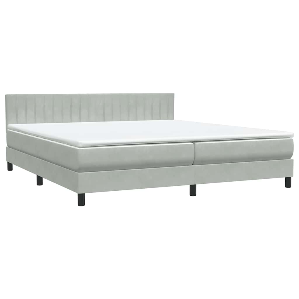 Világosszürke bársony rugós és LED-es ágy matraccal 200x220 cm 5