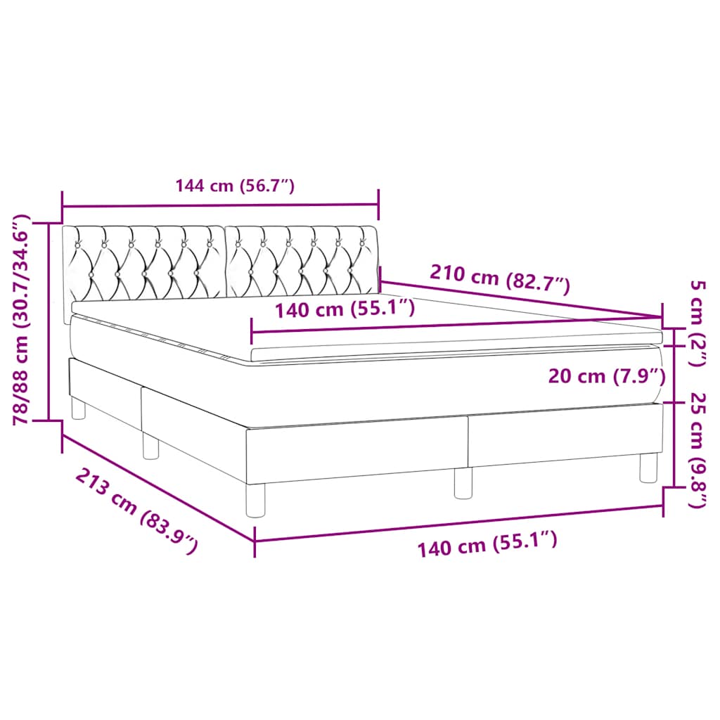 Rózsaszín bársony rugós és LED-es ágy matraccal 140x210 cm 16