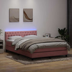 Rózsaszín bársony rugós és LED-es ágy matraccal 140x210 cm 4