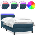 Sötétkék bársony rugós és LED-es ágy matraccal 80x220 cm 2