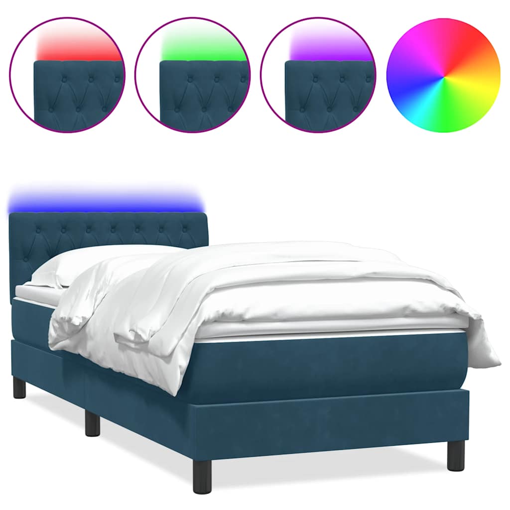 Sötétkék bársony rugós és LED-es ágy matraccal 80x220 cm 2
