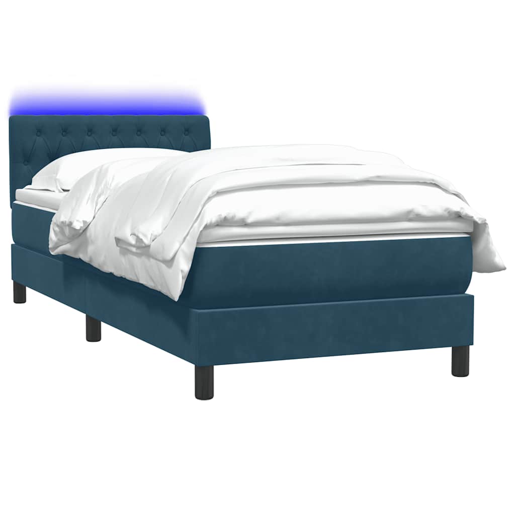 Sötétkék bársony rugós és LED-es ágy matraccal 80x220 cm 3