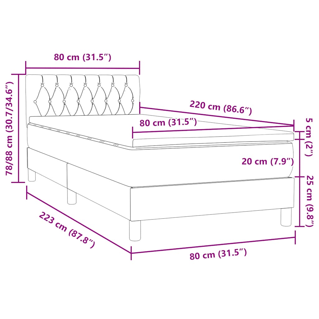 Sötétkék bársony rugós és LED-es ágy matraccal 80x220 cm 16